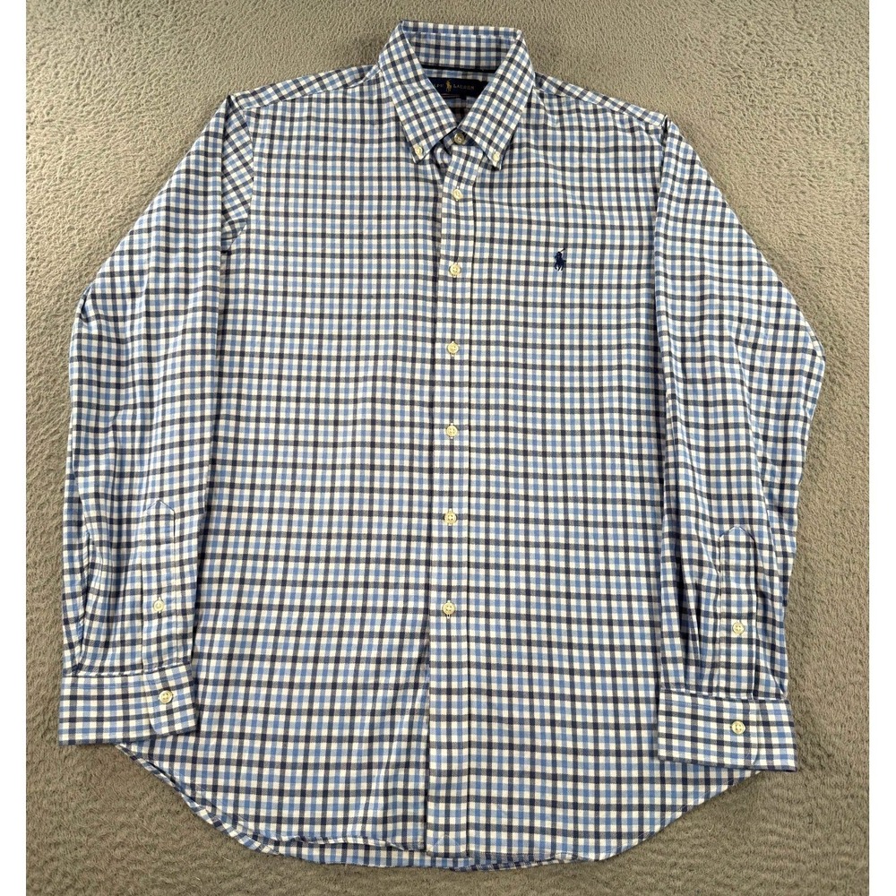 Ralph Lauren Performance Shirt Men's Large Blue White Gingham Check Button Down
